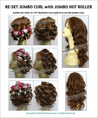 Re-set jumbo curls with jumbo hot rollers (1 1/4" diameter)