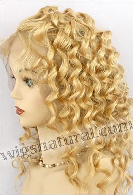 Silk top full lace wig, or Full lace wig, Virgin European hair, virgin Brazilian hair, or virgin Asian hair, style VW-LGBlond-SpiralCurl-15-20