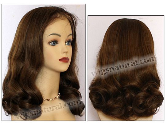 Silk top full lace wig, or Full lace wig, Virgin European hair, virgin Brazilian hair, or virgin Asian hair, style VWST-MBrown-TbodyCurl-4BT2-18 Silk top full lace wig, or Full lace wig, Virgin European hair, virgin Brazilian hair, or virgin Asian hair, style VWST-MBrown-TbodyCurl-4BT2-18