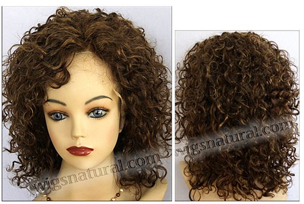 Thin skin around full lace wig, virgin European hair, virgin Brazilian hair, or virgin Asian hair, style VWTS-MGBrown-Curly-7HL4-16, Custom
