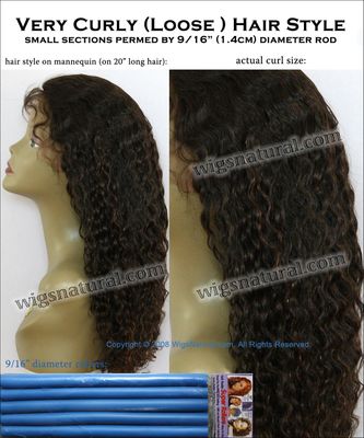 Very Curly Hair Style - Small Loose Sections permed with 9/16" (1.4cm) diameter bendy rollers