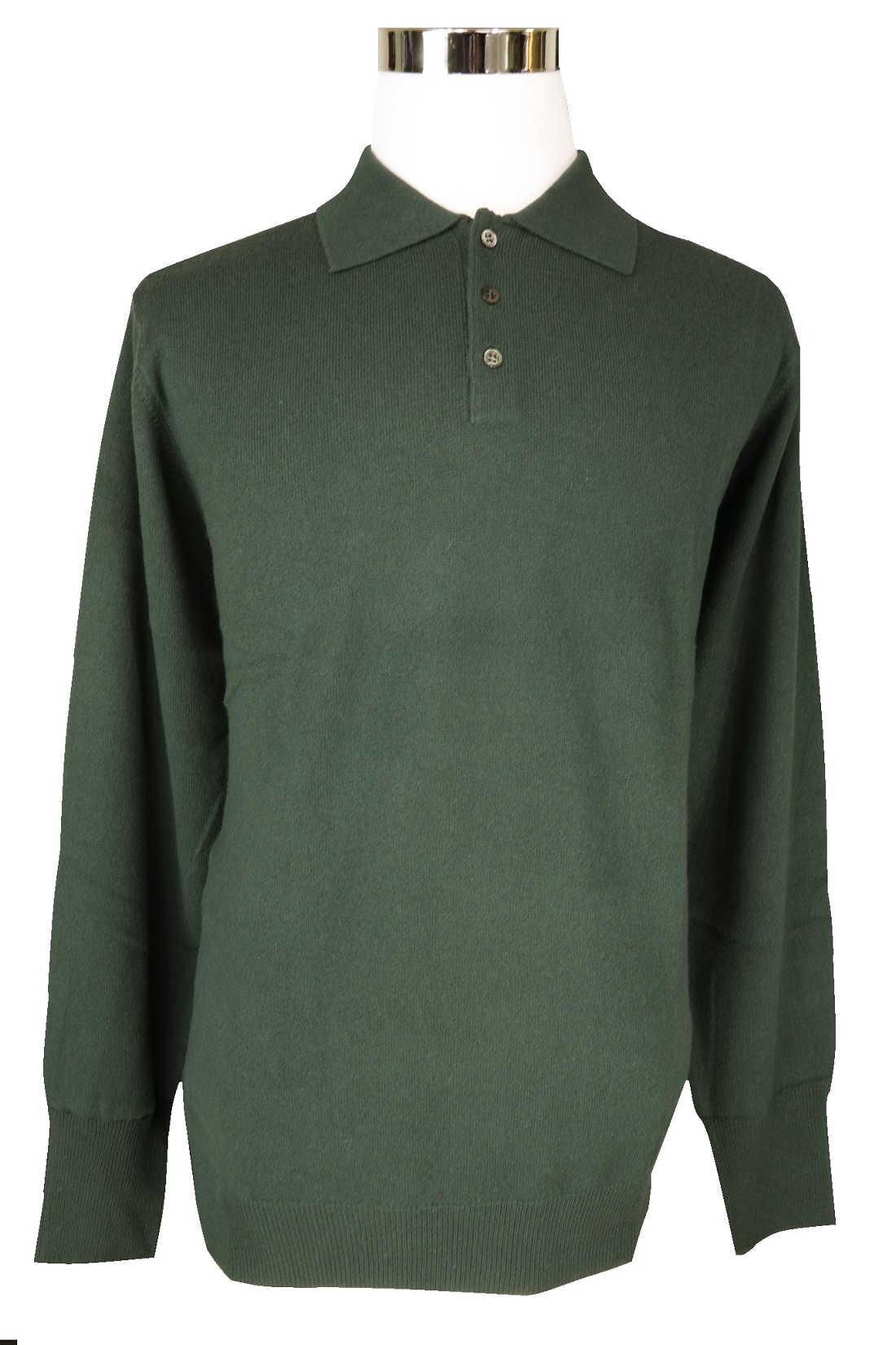 4-ply Men's Polo Cashmere Sweater with 3-button (Olive Green)