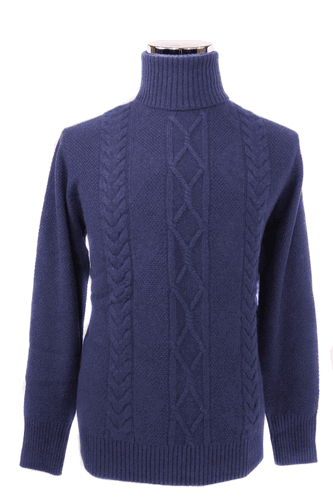 4-ply Men's Turtleneck Cashmere Sweater Cable Knit (Grey marine)