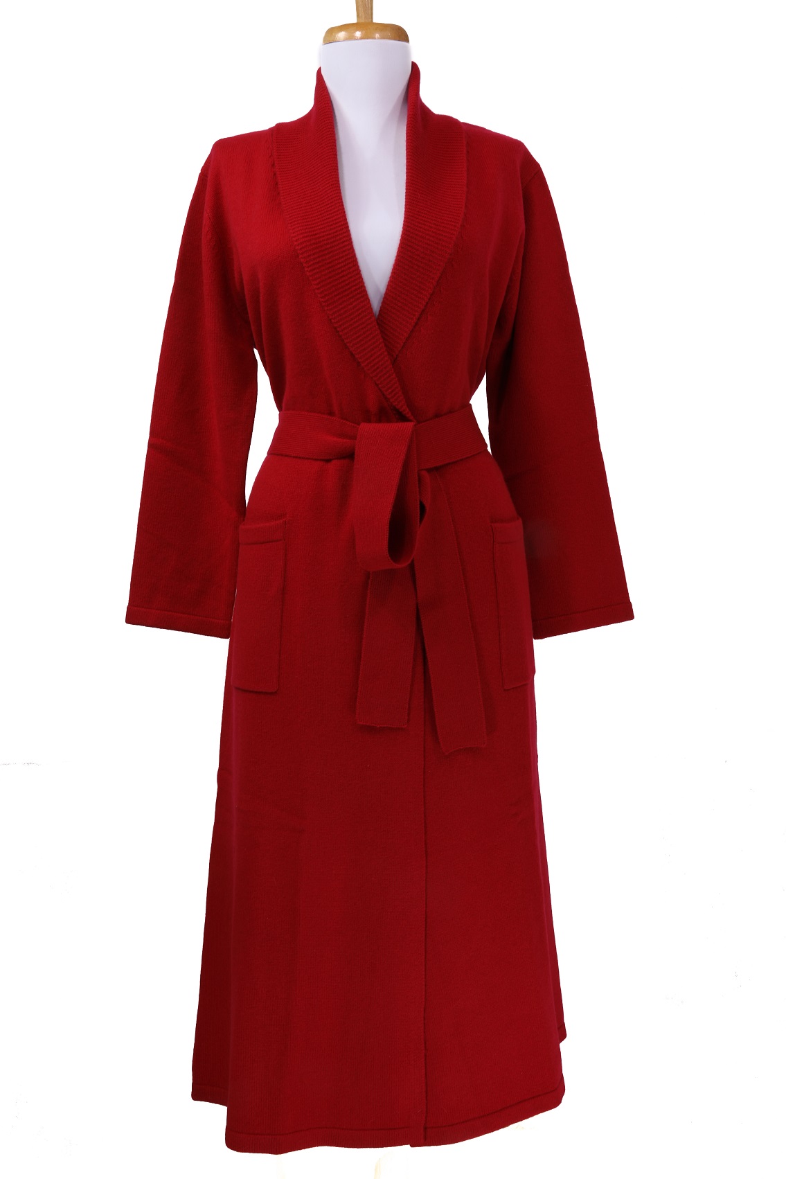 4 Ply Women's Cashmere Classic Robe with Full Length (Dark Red, Thick and Warm) by Cashmere Heartland