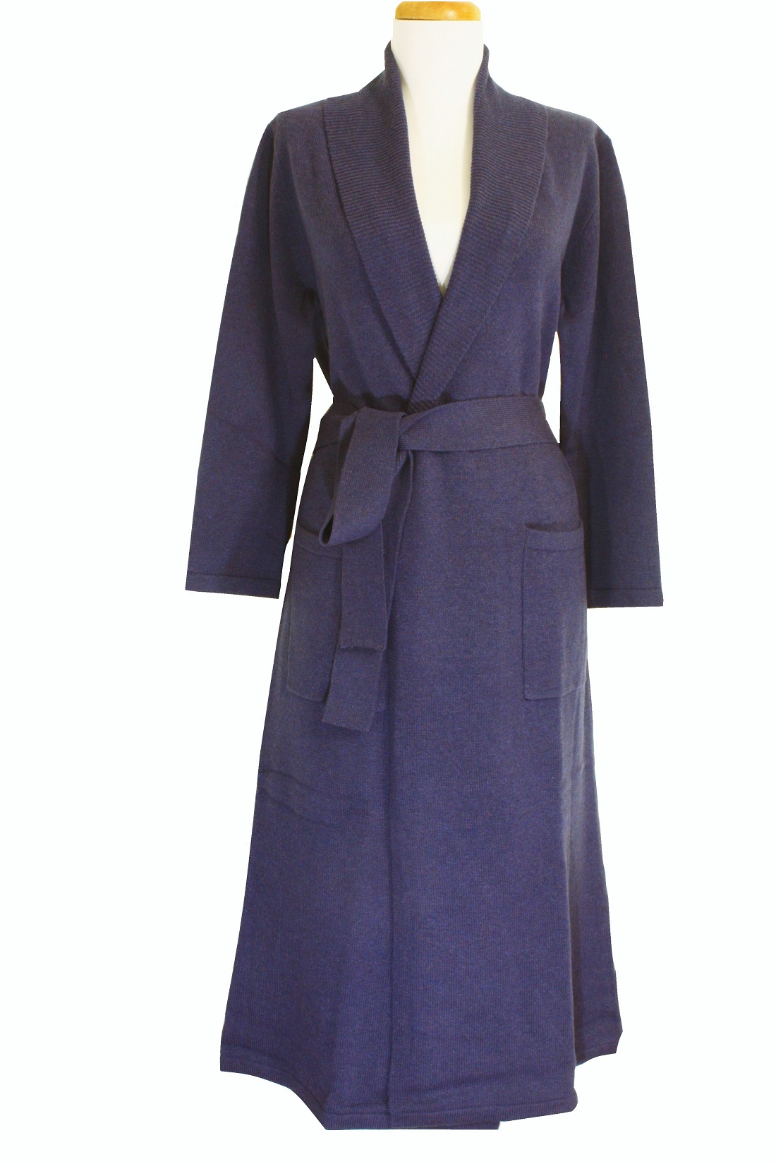 4 Ply Women's Classic Cashmere Robe with Full Length (Grey Marine) by Cashmere Heartland