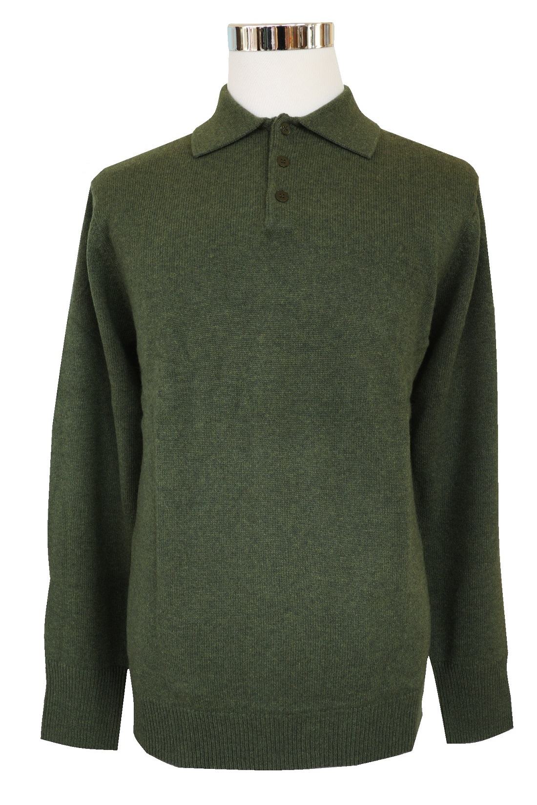 Men's Polo Cashmere Sweater (Olive Green)