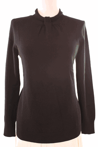 Women's Mock Turtle Neck Cashmere Sweater with Decorated Collar (Black)
