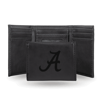 Alabama Crimson Tide Black Laser Engraved Tri-Fold Wallet