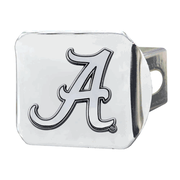 Alabama Crimson Tide Chrome Metal Hitch Cover with Chrome Metal 3D Emblem, A Logo