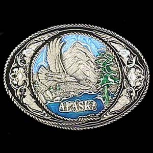 Alaska with Western Scroll Enameled Belt Buckle