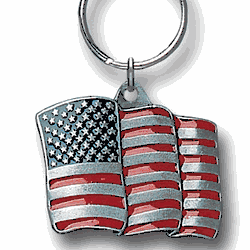 American Flag Metal Key Chain with Enameled Details