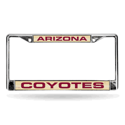 Arizona Coyotes Laser Chrome Frame - Gold Background With Maroon Letters