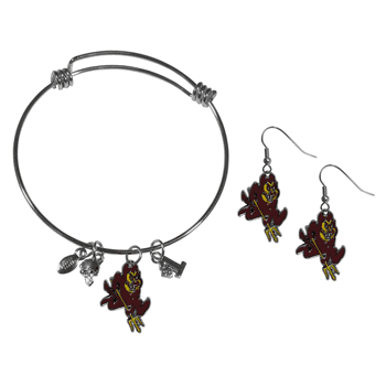 Arizona State Sun Devils Dangle Earrings and Charm Bangle Bracelet Set