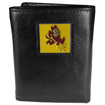 Arizona State Sun Devils Deluxe Leather Tri-fold Wallet Packaged in Gift Box