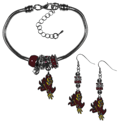 Arizona State Sun Devils Euro Bead Earrings and Bracelet Set