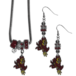 Arizona State Sun Devils Euro Bead Earrings and Necklace Set