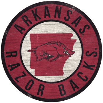 Arkansas Razorbacks 12 in. Circle w/ State Sign