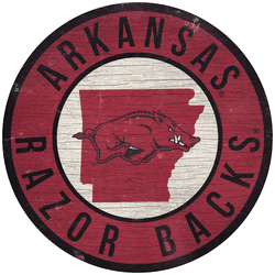 Arkansas Razorbacks 12 in. Circle w/ State Sign