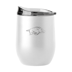 Arkansas Razorbacks 16oz White Etch Powder Coat Curved Bev