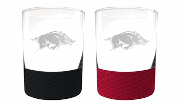 Arkansas Razorbacks 2pc Laser Etched Commissioner Rocks Glass Set