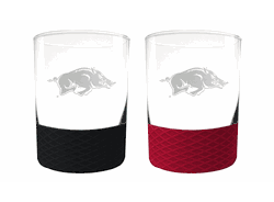 Arkansas Razorbacks 2pc Laser Etched Commissioner Rocks Glass Set