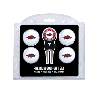 Arkansas Razorbacks 4 Ball Gift Set + Divot Tool & Marker