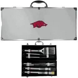 Arkansas Razorbacks 8 pc Stainless Steel BBQ Set w/Metal Case