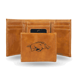 Arkansas Razorbacks Brown Laser Engraved Tri-Fold Wallet