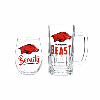 Arkansas Razorbacks Drink Set Boxed 17oz Stemless Wine and 16oz Tankard
