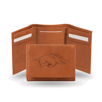 Arkansas Razorbacks  Embossed Genuine Leather Tri-Fold
