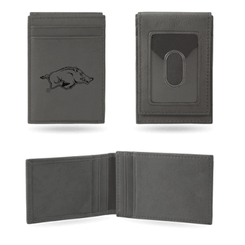 Arkansas Razorbacks Gray Laser Engraved Front Pocket Wallet