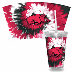 Arkansas Razorbacks Metallic Tye Dye Clear Tumbler W/Straw