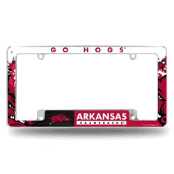 Arkansas Razorbacks Primary 12" x 6" Chrome All Over Automotive License Plate Frame for Car/Truck/SUV