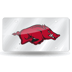 Arkansas Razorbacks Silver 12" x 6" Silver Laser Cut Tag For Car/Truck/SUV