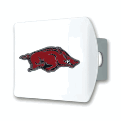 Arkansas Razorbacks White Metal Hitch Cover with  3D Color Emblem