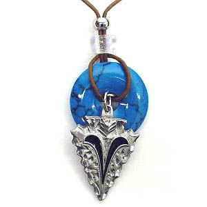Arrowhead Adjustable Cord Necklace with Torquoise Colored Disc