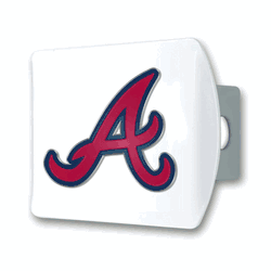 Atlanta Braves White Metal Hitch Cover with  3D Color Emblem