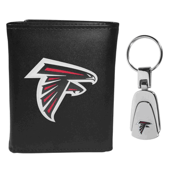 Atlanta Falcons Leather Tri-fold Wallet & Steel Key Chain