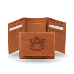 Auburn Tigers  Brown Embossed Genuine Leather Tri-Fold Wallet