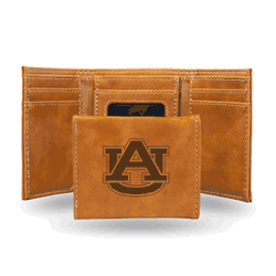 Auburn Tigers Brown Laser Engraved Tri-Fold Wallet