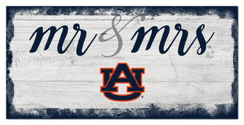 Auburn Tigers Script Mr & Mrs 6x12 Sign