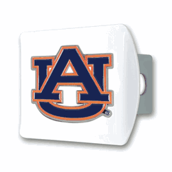Auburn Tigers White Metal Hitch Cover with  3D Color Emblem
