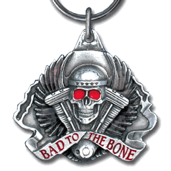 Bad To The Bone Motorcyle Metal Key Chain with Enameled Details