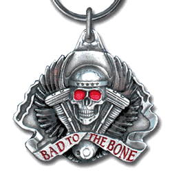 Bad To The Bone Motorcyle Metal Key Chain with Enameled Details