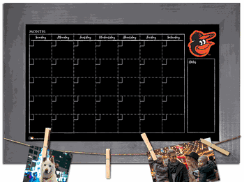Baltimore Orioles Monthly Chalkboard with frame & clothespins 11x19 Sign