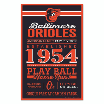 Baltimore Orioles Sign 11x17 Wood Established Design
