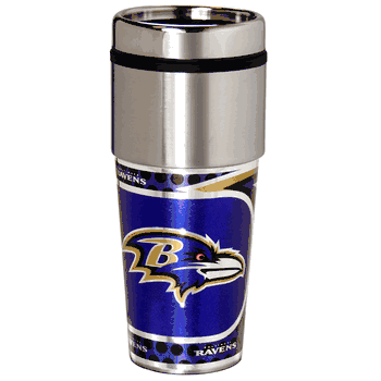 Baltimore Ravens 16  oz. Stainless Steel Travel Tumbler Metallic Graphics