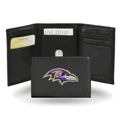 Baltimore Ravens  Embroidered Genuine Leather Tri-fold Wallet 3.25" x 4.25" - Slim