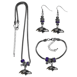 Baltimore Ravens Euro Bead Jewelry 3 piece Set