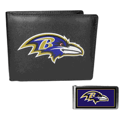 Baltimore Ravens Leather Bi-fold Wallet & Color Money Clip